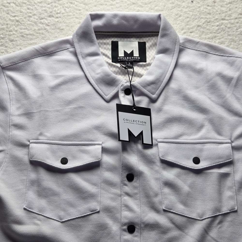 Collection By Michael Strahan Shirt Mens Large White Short Sleeve Knit Button-Up